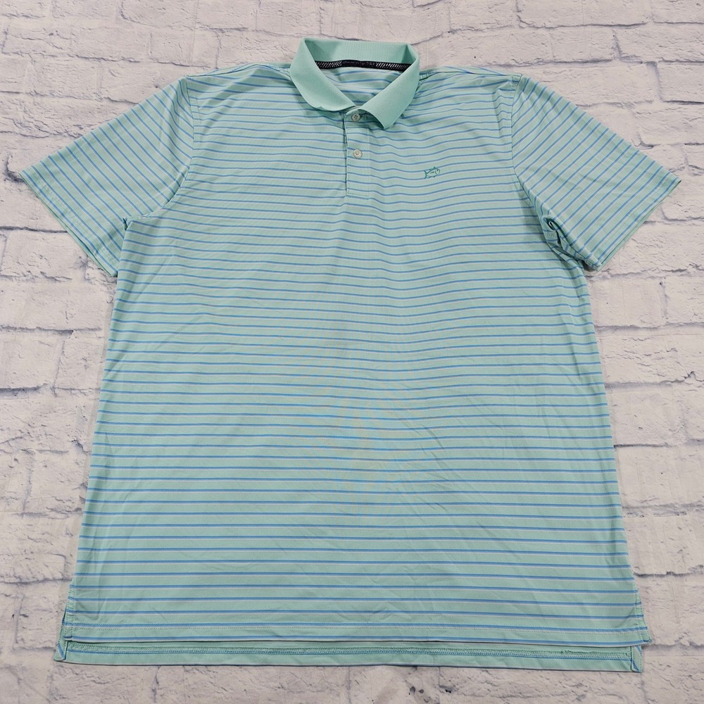 Southern Tide Polo Shirt Men XL Mint Green Striped Performance Golf Short Sleeve